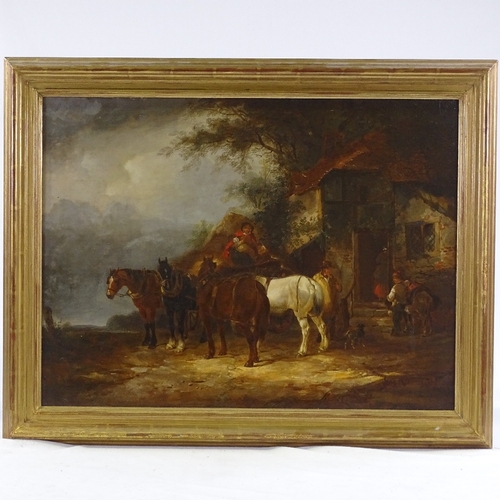 1282 - Thomas Smythe, oil on canvas, horses resting outside the inn, 18