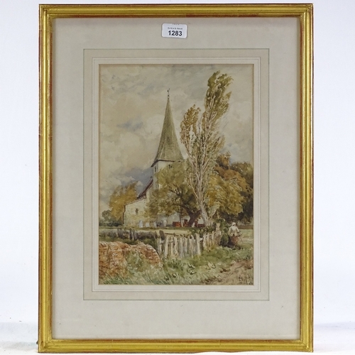 1283 - Edmund Wimperis, watercolour, a country church, signed with monogram, 13