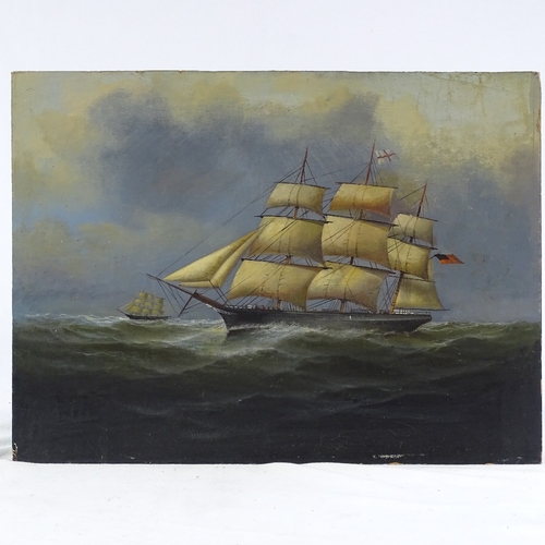 1284 - 19th/20th century oil on board, shipping off the coast, 14.5