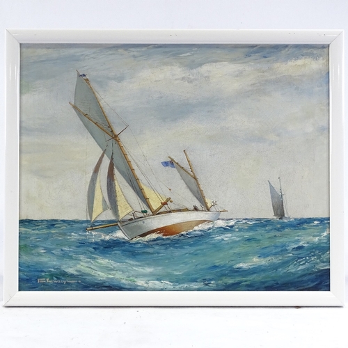 1287 - Tom Lewsey (1910 - 1965), oil on canvas, yachts at sea, signed, 6