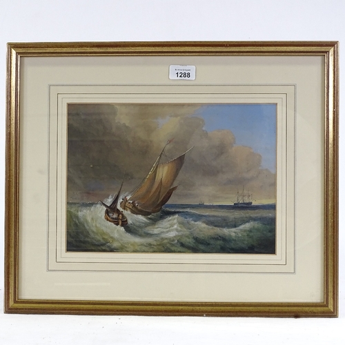 1288 - Early 19th century watercolour, shipping off the coast, unsigned, 9