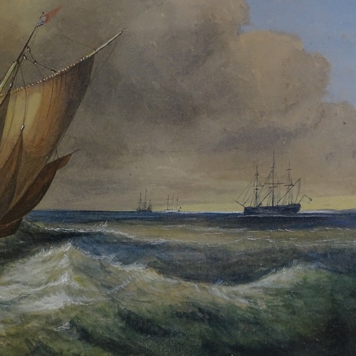 1288 - Early 19th century watercolour, shipping off the coast, unsigned, 9