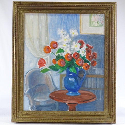 1291 - 20th century European School, oil on canvas, still life study flowers, inscribed on stretcher, 24