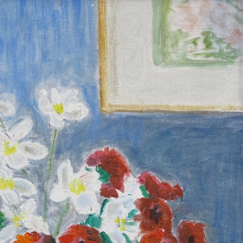 1291 - 20th century European School, oil on canvas, still life study flowers, inscribed on stretcher, 24