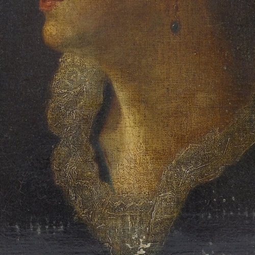 1297 - L Dickenson, oil on canvas, head and shoulders portrait of a woman, signed verso with date 1874, 18