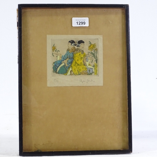 1299 - Elyse Ashe Lord, coloured etching, chrysanthemums, signed in pencil, no. 13/75, sheet size 4.5