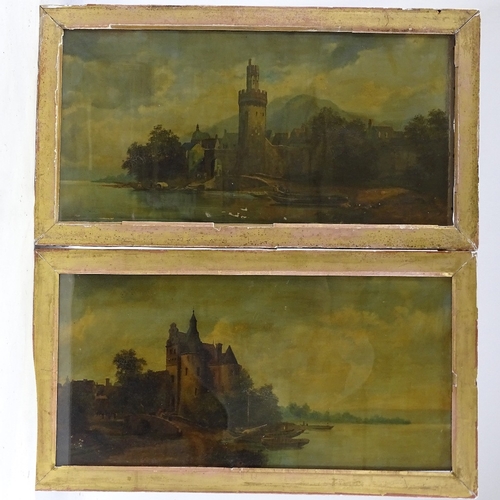 1300 - Pair of 19th century oils on canvas, Continental lake scenes, unsigned, 12