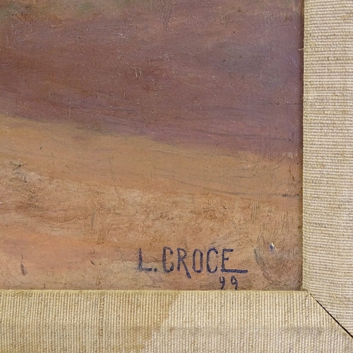 1301 - L Croce, oil on board, olive trees, signed, 17