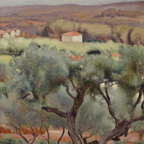 1301 - L Croce, oil on board, olive trees, signed, 17