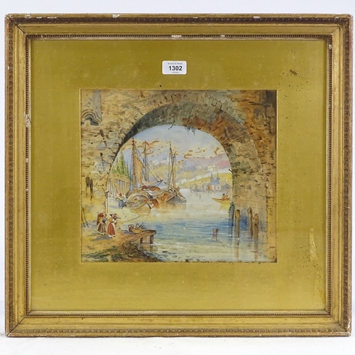 1302 - G Ward, 19th century watercolour, stone bridge over a river, signed, 11