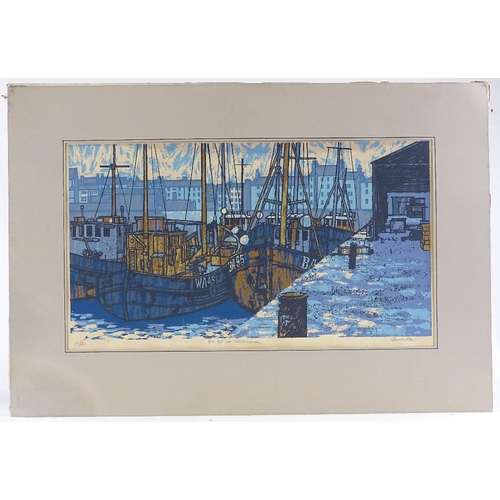 1304 - Quinton, colour screen print, boats at Whitehaven, signed in pencil, no. 17/60, image size 13