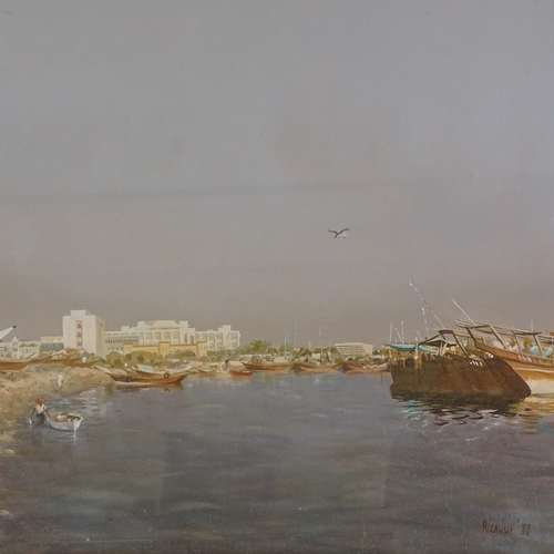 1307 - Ricquier, oil on canvas, beach scene Doha, 1988, signed, 23