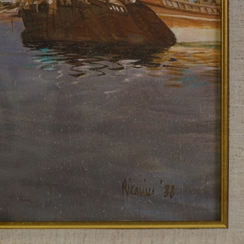 1307 - Ricquier, oil on canvas, beach scene Doha, 1988, signed, 23