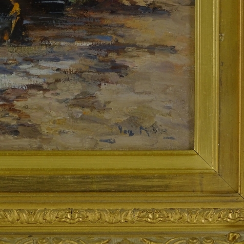 1312 - Early to mid-20th century oil on canvas, impressionist beach scene, indistinctly signed, 12