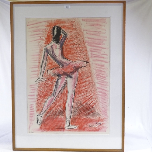 1313 - Hans Bendix, colour lithograph, ballet dancer, numbered from an edition of 100, image size 29