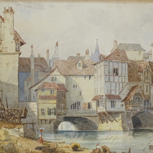 1321 - 19th century watercolour, Continental town scene, unsigned, 11