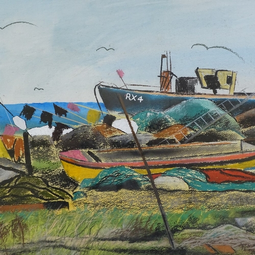 1322 - Nick Rowland, pair of mixed media on paper, Rye fishing boats, signed, 16