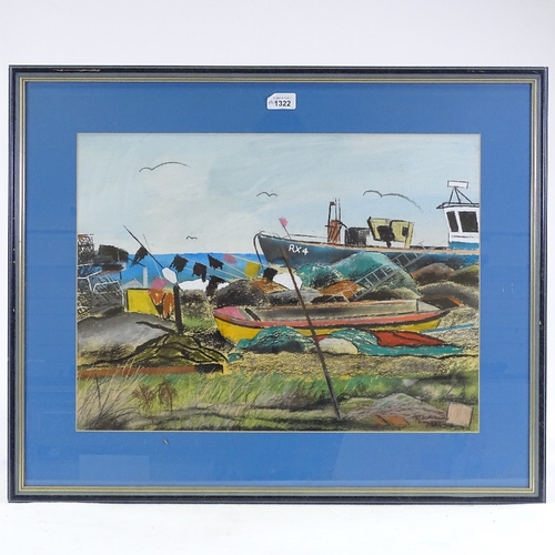 1322 - Nick Rowland, pair of mixed media on paper, Rye fishing boats, signed, 16