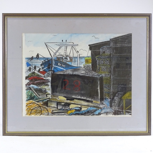 1322 - Nick Rowland, pair of mixed media on paper, Rye fishing boats, signed, 16