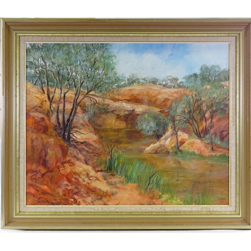 1327 - Denise Shaw, oil on canvas, waterhole Mount Margaret Queensland, 24