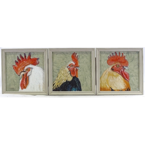 1332 - Clive Fredriksson, triptych of oils on board, studies of poultry, framed, overall dimensions 10