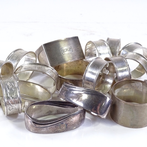 564 - Various silver napkin rings, including 2 sets of 6, 9.8oz total