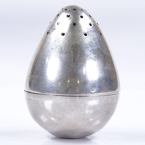 574 - A Victorian novelty silver egg-shaped pepperette cruet, by Sampson Mordan & Co, hallmarks London 188... 