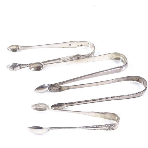 577 - 4 pairs of silver sugar tongs, including Georgian bright-cut floral engraved pair, maker's marks WC,... 