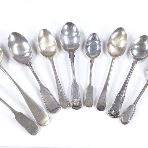 579 - Various silver spoons, including Kings, Fiddle Thread and Shell, and Old English patterns, 8.3oz tot... 