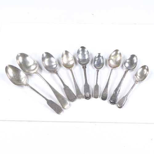 579 - Various silver spoons, including Kings, Fiddle Thread and Shell, and Old English patterns, 8.3oz tot... 