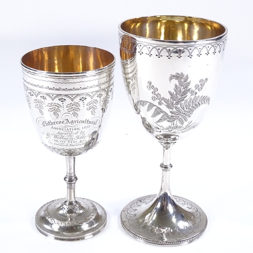 584 - 2 Victorian silver goblets, with engraved floral decoration and gilded interiors, by H J Lias & Son,... 