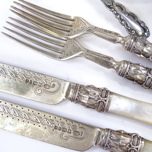 600 - Various silverware, including Victorian table salt, mother-of-pearl handled cutlery, napkin rings et... 