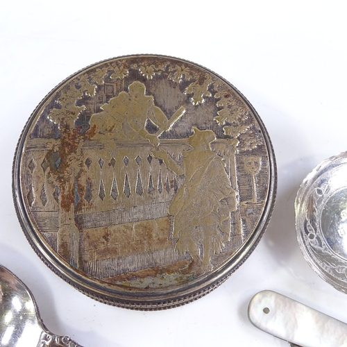 609 - A group of silver and plated items, including Georgian caddy spoon by John Bettridge