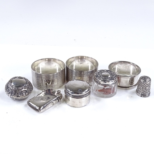 616 - Various silverware, including napkin ring, Vesta case, and trinket boxes