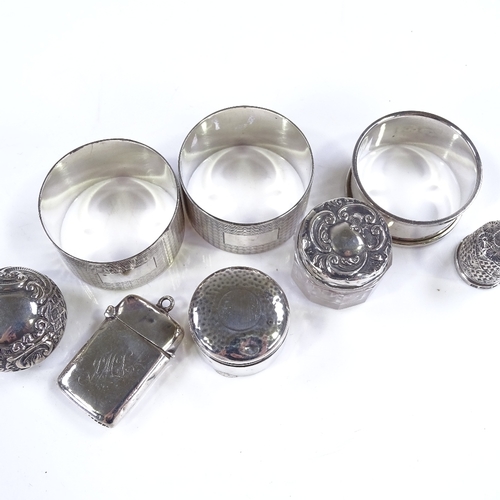 616 - Various silverware, including napkin ring, Vesta case, and trinket boxes