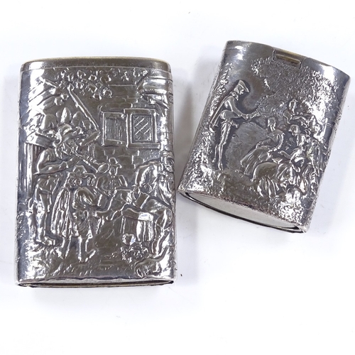 627 - 2 Continental silver-cased Vestas, with relief embossed tavern and lover scenes, stamped 830, larges... 