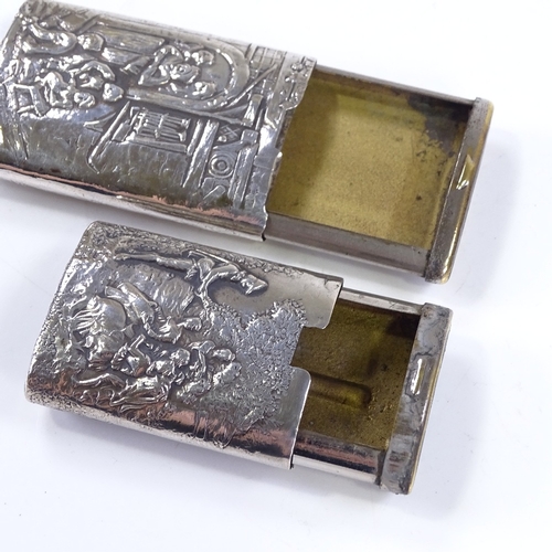 627 - 2 Continental silver-cased Vestas, with relief embossed tavern and lover scenes, stamped 830, larges... 