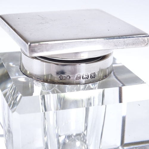 633 - An Art Deco silver-mounted glass inkwell, by Sanders & Mackenzie, hallmarks Birmingham 1936, height ... 