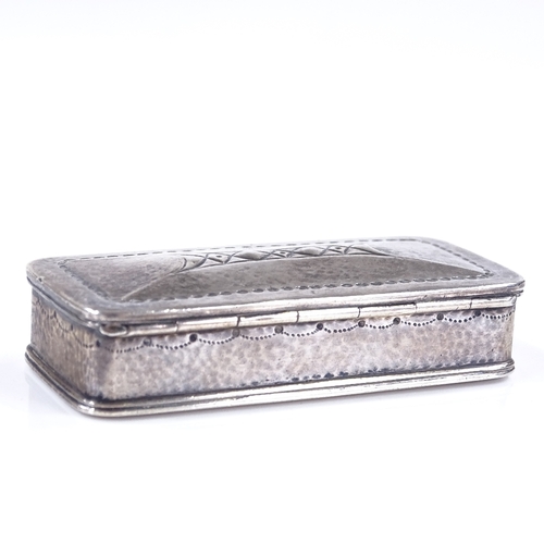 641 - A Swedish rectangular silver snuffbox, with hinged lid and planished finish, maker's marks HL, hallm... 