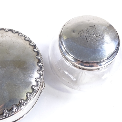 652 - An Edwardian circular silver jewel box, hallmarks 1907, diameter 9.5cm, together with a silver-mount... 