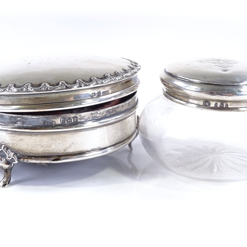 652 - An Edwardian circular silver jewel box, hallmarks 1907, diameter 9.5cm, together with a silver-mount... 