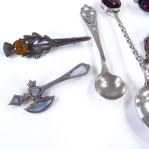 655 - Various Scottish silverware, including stone set brooch, moss agate bracelet etc