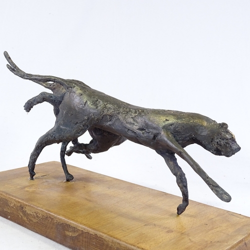 1336 - Clive Fredriksson, mixed media composition sculpture, running cheetahs on wood plinth, length 18