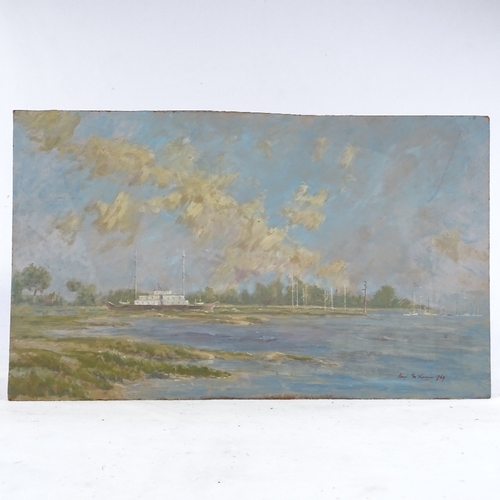 1341 - Hugh McKenzie, oil on board, estuary scene, signed and dated 1969, 12