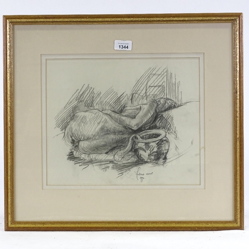 1344 - Minter-Kemp, pencil drawing, reclining nude, 1990, 11