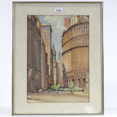 1346 - Watercolour, city street scene, signed Marc, 15.5