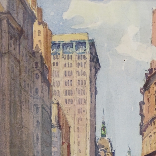 1346 - Watercolour, city street scene, signed Marc, 15.5