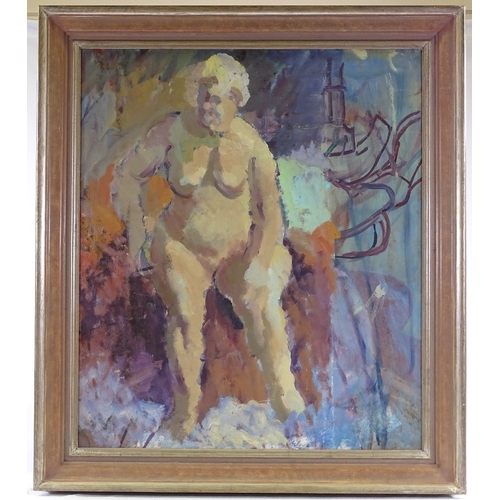 1356 - Bernard Carolan, oil on board, nude figure, 30