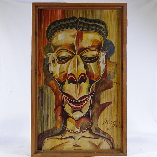 1373 - Bill Gale, oil on board, Tribal portrait, 1968, 27