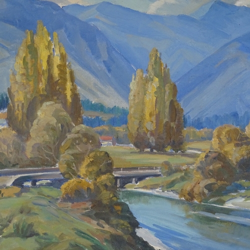 1374 - Olive Beken, oil on board, New Zealand landscape, 18